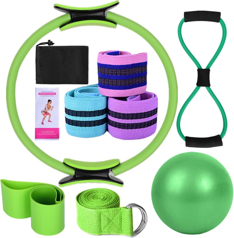 Karlak Yoga Sets for Women Pilates at Home Equipment Pilates Magic Ring Booty Bands for Working Out Glutes Yoga Ball 25cm Figure 8 Resistance Band Yoga Bands for Stretching - Image 1
